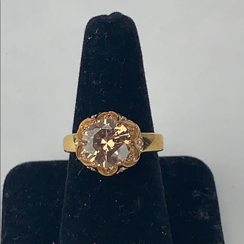 Amber Stone with Clear Accent Stones Ring